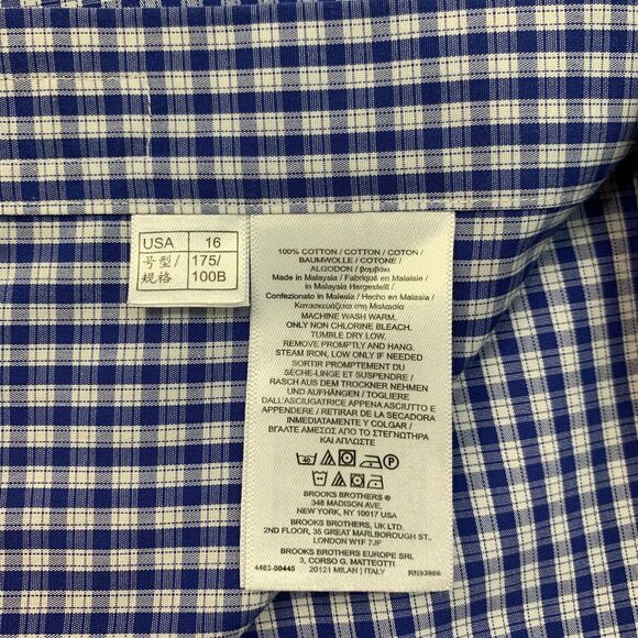 Brooks Brothers Shirt Mens 16 Blue Check The Original Polo Cotton Button Down - Picture 5 of 9